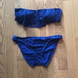 Navy blue lace strapless bikini target